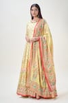 Shop_Samyukta Singhania_Yellow Doll Silk Print Floral Round Flower Butti Garden Anarkali With Dupatta _Online_at_Aza_Fashions