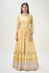 Samyukta Singhania_Yellow Doll Silk Print Floral Round Flower Butti Anarkali With Dupatta _Online_at_Aza_Fashions