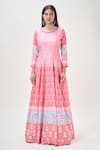 Samyukta Singhania_Pink Doll Silk Print Geometric Round Butti Anarkali With Dupatta _Online_at_Aza_Fashions