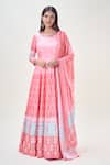 Buy_Samyukta Singhania_Pink Doll Silk Print Geometric Round Butti Anarkali With Dupatta _Online_at_Aza_Fashions