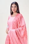 Shop_Samyukta Singhania_Pink Doll Silk Print Geometric Round Butti Anarkali With Dupatta _Online_at_Aza_Fashions