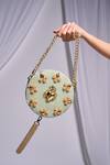 Buy_Papa Don't Preach Accessories_Green 24k Gold Plated Elements Heartstrings Crossbody Bag _at_Aza_Fashions