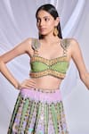 Buy_Papa Don't Preach_Green Sequin Embroidered Gold Chains Sweetheart Celtic Hearts Lehenga Set _Online_at_Aza_Fashions