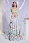 Buy_Papa Don't Preach_Blue Sequin Embroidered Pearls U-neck Mint Mystique Lehenga Set _at_Aza_Fashions