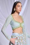 Buy_Papa Don't Preach_Blue Sequin Embroidered Pearls U-neck Mint Mystique Lehenga Set _Online_at_Aza_Fashions