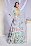 Papa Don't Preach_Blue Sequin Embroidered Pearls U-neck Mint Mystique Lehenga Set _at_Aza_Fashions