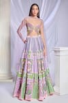 Buy_Papa Don't Preach_Peach Sequin Embroidered Pearls Plunge-v Dear Dahlia Lehenga Set _at_Aza_Fashions