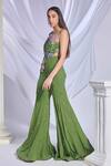 Papa Don't Preach_Green Georgette Embroidered 3d Floral Patchwork Juniper Jade Gharara Set _at_Aza_Fashions