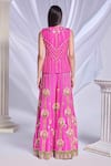 Papa Don't Preach_Pink Matka Silk Embroidered Patchwork Princess Treatment Flared Pant Set _Online_at_Aza_Fashions