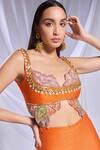 Shop_Papa Don't Preach_Orange Raw Silk Embroidered Crystals Plunge-v Pixie Palace Pant Set _at_Aza_Fashions