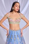 Shop_Papa Don't Preach_Blue Tulle Embroidered Crystals Geometric Once In A Moon Lehenga Set _at_Aza_Fashions