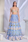 Buy_Papa Don't Preach_Blue Tulle Embroidered Crystals Geometric Once In A Moon Lehenga Set _Online_at_Aza_Fashions