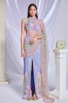 Buy_Papa Don't Preach_Grey Tulle Embroidery Gold Moonlit Melody Pre-draped Saree With Tie Up Blouse _at_Aza_Fashions