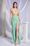 Buy_Papa Don't Preach_Green Tulle Embroidery Gold Metal Seven Seas Pre-draped Saree With Blouse _at_Aza_Fashions