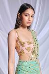 Shop_Papa Don't Preach_Green Tulle Embroidery Gold Metal Seven Seas Pre-draped Saree With Blouse _at_Aza_Fashions