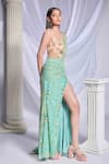 Buy_Papa Don't Preach_Green Tulle Embroidery Gold Metal Seven Seas Pre-draped Saree With Blouse _Online_at_Aza_Fashions