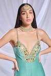 Shop_Papa Don't Preach_Green Raw Silk Embroidery Glass Cut Beads Plunge V-neck Fairy Flared Jumpsuit _at_Aza_Fashions