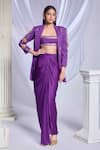 Buy_Papa Don't Preach_Purple Matka Silk Embroidery Stars Blazer Lapel Collar Pixie And Draped Skirt _at_Aza_Fashions