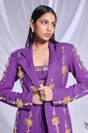 Shop_Papa Don't Preach_Purple Matka Silk Embroidery Stars Blazer Lapel Collar Pixie And Draped Skirt _at_Aza_Fashions