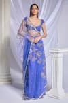 Buy_Papa Don't Preach_Blue Tulle Embroidery Floral Cutwork Seas The Day Pre-draped Saree With Blouse _at_Aza_Fashions