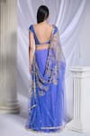 Papa Don't Preach_Blue Tulle Embroidery Floral Cutwork Seas The Day Pre-draped Saree With Blouse _Online_at_Aza_Fashions