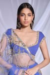 Shop_Papa Don't Preach_Blue Tulle Embroidery Floral Cutwork Seas The Day Pre-draped Saree With Blouse _at_Aza_Fashions