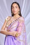 Shop_Papa Don't Preach_Purple Organza Embroidery Sequins Cutwork Love Potion Cutdana Saree With Blouse _at_Aza_Fashions