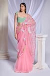 Buy_Papa Don't Preach_Pink Organza Embroidery Sun Square Rose Reverie Saree With Blouse _at_Aza_Fashions