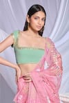 Shop_Papa Don't Preach_Pink Organza Embroidery Sun Square Rose Reverie Saree With Blouse _at_Aza_Fashions