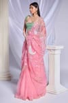 Buy_Papa Don't Preach_Pink Organza Embroidery Sun Square Rose Reverie Saree With Blouse _Online_at_Aza_Fashions