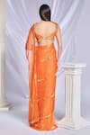 Papa Don't Preach_Orange Organza Embroidered Gold Metal Sundown Soiree Pre-draped Saree Set _Online_at_Aza_Fashions