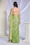 Papa Don't Preach_Green Organza Embroidered Gold Metal Square Sea Frost Pre-draped Saree Set _Online_at_Aza_Fashions