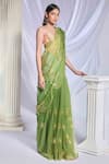 Shop_Papa Don't Preach_Green Organza Embroidered Gold Metal Square Sea Frost Pre-draped Saree Set _Online_at_Aza_Fashions