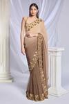 Buy_Papa Don't Preach_Brown Georgette Embroidered Pearls Square Taupe It Up Saree Set _at_Aza_Fashions