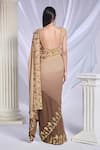 Papa Don't Preach_Brown Georgette Embroidered Pearls Square Taupe It Up Saree Set _Online_at_Aza_Fashions