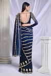 Papa Don't Preach_Blue Georgette Embroidered Pearls Midnight Marina Pre-draped Saree Set _Online_at_Aza_Fashions