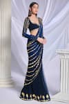 Buy_Papa Don't Preach_Blue Georgette Embroidered Pearls Midnight Marina Pre-draped Saree Set _Online_at_Aza_Fashions