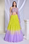 Buy_Papa Don't Preach_Yellow Tulle Embroidered Sequins Halter Berry Sorbet Lehenga Set _at_Aza_Fashions