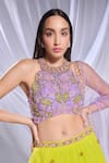 Shop_Papa Don't Preach_Yellow Tulle Embroidered Sequins Halter Berry Sorbet Lehenga Set _at_Aza_Fashions