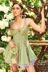 Buy_Papa Don't Preach_Green Tulle Embroidered 3d Gold Star U-neck Nebula Nightfall Baby Doll Dress 