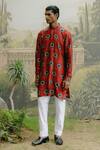 Shop_Drishti & Zahabia_Red Kurta Dupion Silk Printed Floral With Pant _at_Aza_Fashions