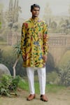 Buy_Drishti & Zahabia_Yellow Kurta Dupion Silk Printed Floral Veil With Pant _at_Aza_Fashions