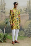 Shop_Drishti & Zahabia_Yellow Kurta Dupion Silk Printed Floral Veil With Pant _at_Aza_Fashions