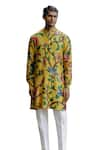 Drishti & Zahabia_Yellow Kurta Dupion Silk Printed Floral Veil With Pant _Online_at_Aza_Fashions