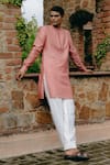 Shop_Drishti & Zahabia_Pink Kurta Dupion Silk Printed Straight With Pant _at_Aza_Fashions