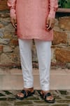 Shop_Drishti & Zahabia_Pink Kurta Dupion Silk Printed Straight With Pant _Online_at_Aza_Fashions