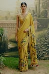 Buy_Drishti & Zahabia_Yellow Blouse Dupion Silk Hand Embroidered Aari Kalamkari Print Saree With _at_Aza_Fashions