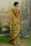 Shop_Drishti & Zahabia_Yellow Blouse Dupion Silk Hand Embroidered Aari Kalamkari Print Saree With _at_Aza_Fashions