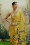 Buy_Drishti & Zahabia_Yellow Blouse Dupion Silk Hand Embroidered Aari Kalamkari Print Saree With _Online_at_Aza_Fashions