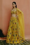 Drishti & Zahabia_Yellow Blouse And Lehenga Dupion Silk Hand Embroidered Aari Kalamkari Print Set _Online_at_Aza_Fashions